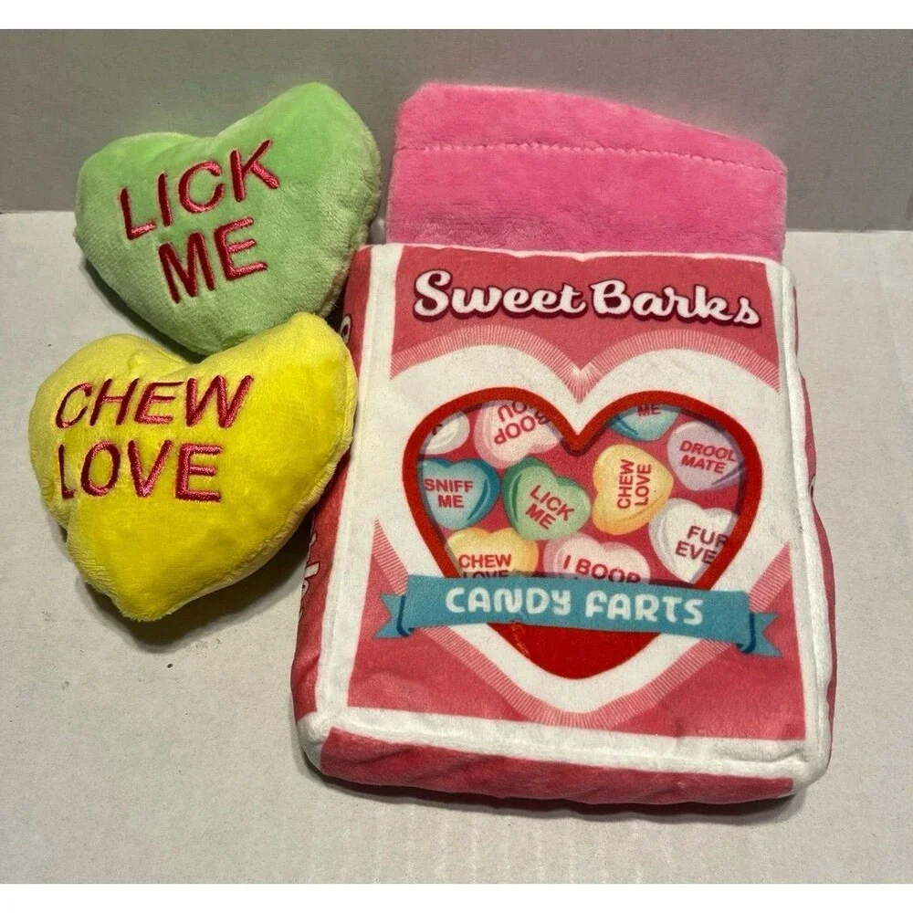 Barkbox Sweet Barks Candy Farts Dog Plush Toy BARK Squeaker Crinkle Dog Toy